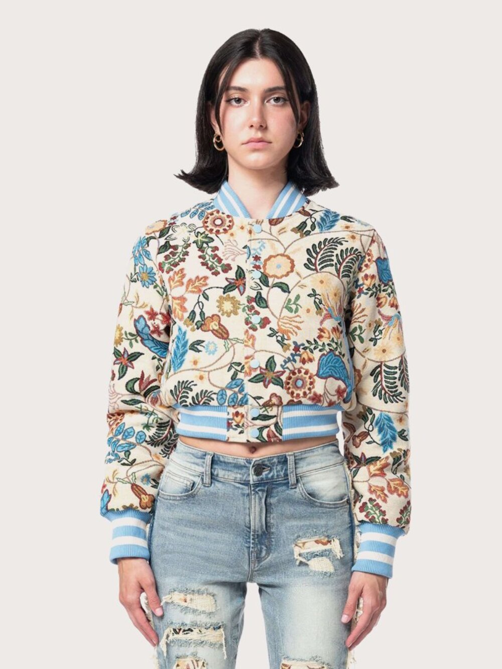 Tapestry Botantical Cropped Varsity Jacket  - Like New - Size Medium